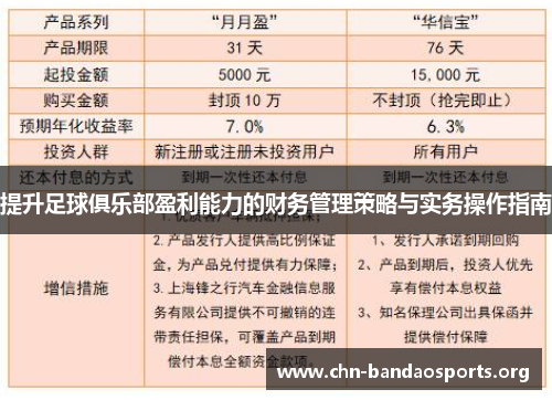 提升足球俱乐部盈利能力的财务管理策略与实务操作指南 提升足球俱乐部盈利能力的财务管理策略与实务操作指南